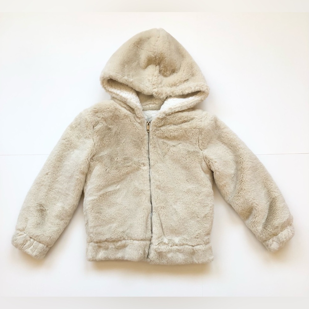 Forever 21 Girls Cream Plush Faux Fur Zip Up Hoodie Size 9/10